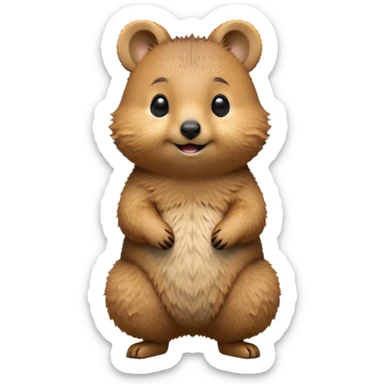 cinematic-quokka-realistic-full-body-standing-emoji,-small-round-frame-balanced-on-tiny-strong-hind-legs,-fluffy-brown-fur-radiating-a-warm-softness,-big-round-eyes-filled-with-joy-and-innocence,-tiny-clawed-paws-held-close-to-chest,-cheerful-smile-exuding-endearing-happiness,-simplified-yet-realistic-focused-features,-highly-detailed,-glowing-with-a-sunny-warmth sticker