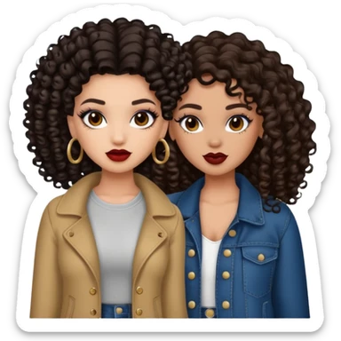 Boujy baddie best friends, trendy heavy makeup both dark hair one light skinned and one light brown and add curls  sticker