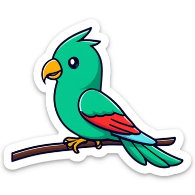 Minimalist Maya-style quetzal bird as message delivery symbol, white and deep green only, flat design with clean lines sticker