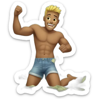 Shirtless guy dancing under raining money  sticker