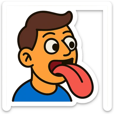 face sticking out tongue as if licking something, vibrant cartoon style sticker