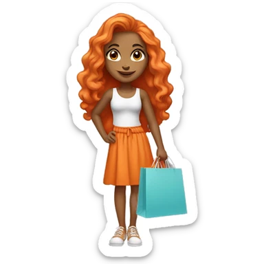 Tan girl with long orange hair wearing cute outfit holding shopping bags sticker