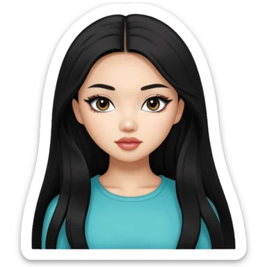 Vietnamese asian beauty, pretty bratz baddie, black eyeliner, black  long hair sticker