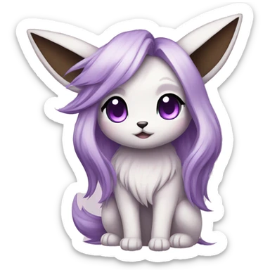 Kawaii Pale Eevee with dark brown long emo hair covering her violet eyes Full Body sticker