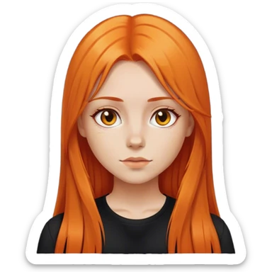 Girl with long orange straight hair and black shirt sticker