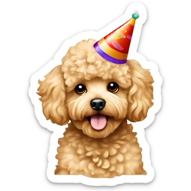 Blonde toypoodle maltipoo with birthdayhat sticker