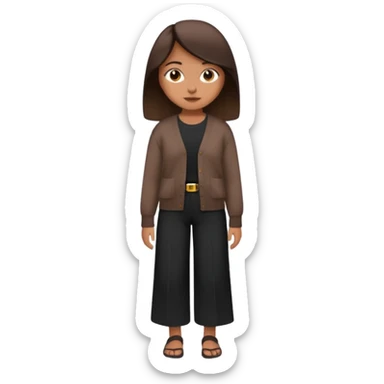 a girl wearing dark brown cardigan and black cullote pants sticker