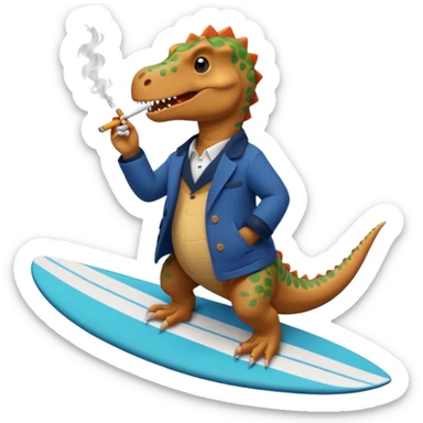 dinosual smokig a ciggerett while surfing wearing designer coat sticker