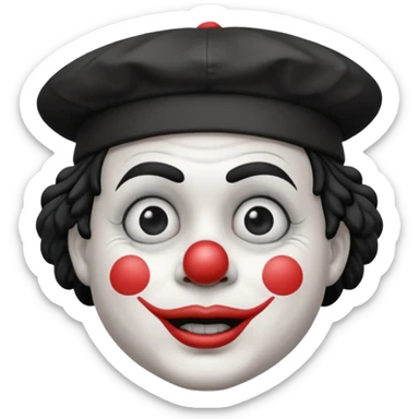 маленький озлобленный клоун в черно-белых тонах в маленькой шляпе-колпаке (никаких других цветов)

черно-белое лицо, черно-белые волосы sticker