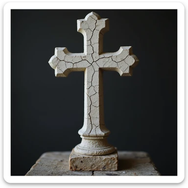 realistic gothic cross, with a cracked stone texture, photorealistic style sticker