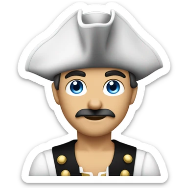 Male pirate captain hat black sash black moustache blue eyes short blond hair  sticker