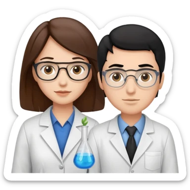 cientifica con cabello marrón y otra con cabello negro que sean blancas sticker