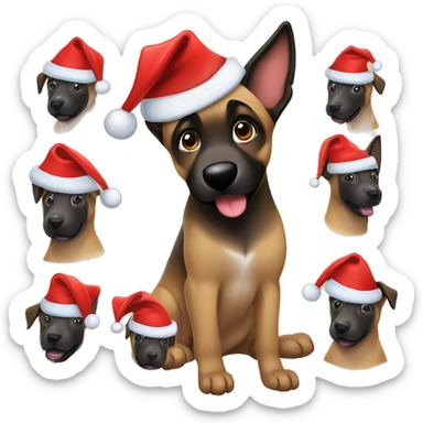 Belgian malinois puppy in a Santa hat cartoon sticker
