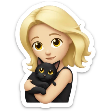Blonde girl cuddling black cat sticker
