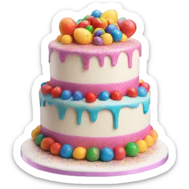 Realistic cake with colorful glitter sticker