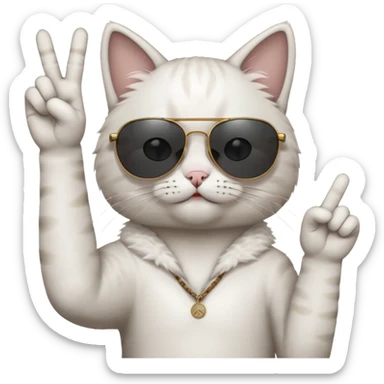 a cat wearing sunglasses a saying peace out on his head there would be written peace out and he will do the pose for peace out sticker