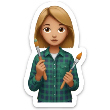 Girl painting fall scenery sticker