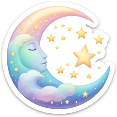 Dreamy sleep symbol with celestial moon, magical stars and ethereal number 8 representing eight hours of sleep, surrounded by peaceful glowing aura sticker