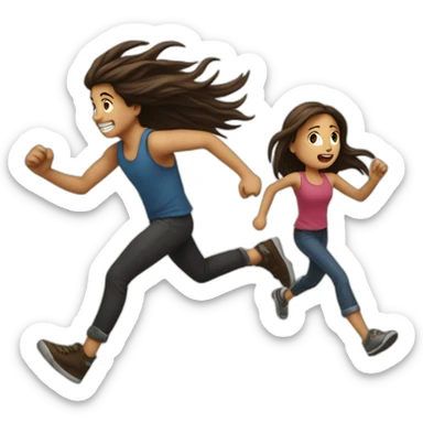  Girl running away from a dirty boy with long hair sticker