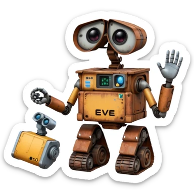 WALL E holding EVE a hand sticker