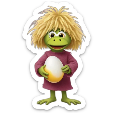 Fraggle with blond hair eating egg  sticker