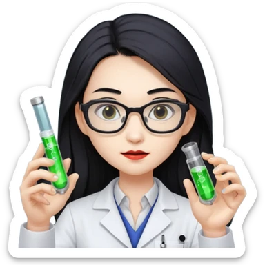 Dr. Lunar Fang – scientist vampire adjusting square lab glasses, holding a glowing test tube of “Type O” fuel sticker