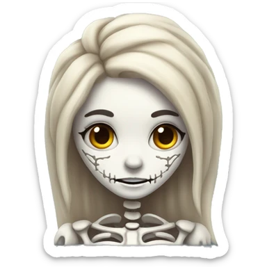 Cute skeleton princess with shoulder length hair sticker