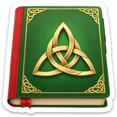 a green closed book with a golden triquetra on it with a red ribbon between the paged sticker