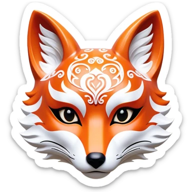 ​Cinematic Realistic Japanese Kitsune Mask, depicted as an intricately carved fox mask with flowing, delicate features and vivid traditional patterns, its mysterious eyes set against a softly blurred background that emphasizes its mystical allure and cultural significance, rendered with detailed textures and refined lighting, sticker