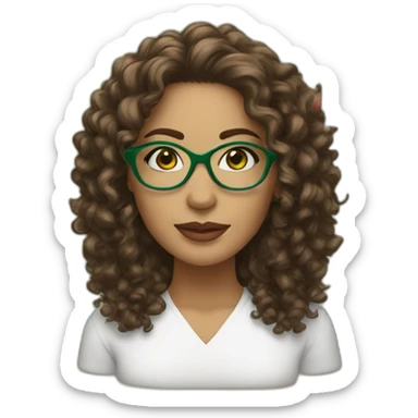 Woman - brown curly hair and Green khali glasses  sticker