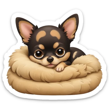 A high-resolution photo-realistic digital illustration of a cute black and tan chihuahua with big eyes shut sleeping lazily. sticker