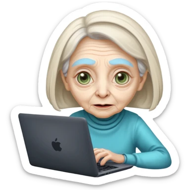 old lady alien with only gaming laptop. sticker