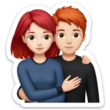 Red haired girl with black hair boy romance sticker