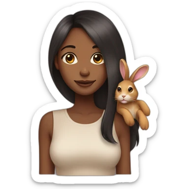 black woman long hair holding floppy eared tan rabbit cute sticker