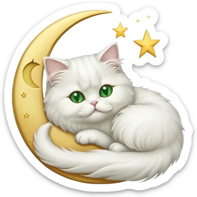 White Persian cat with green eyes sleeping on crescent moon  sticker