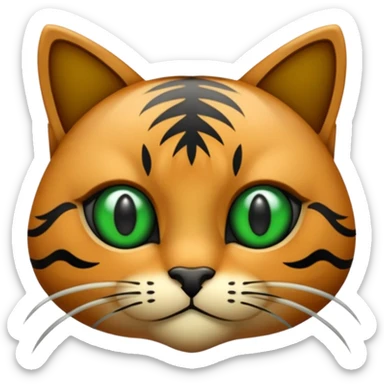 een bruine kat met zwarte strepen en groene ogen sticker