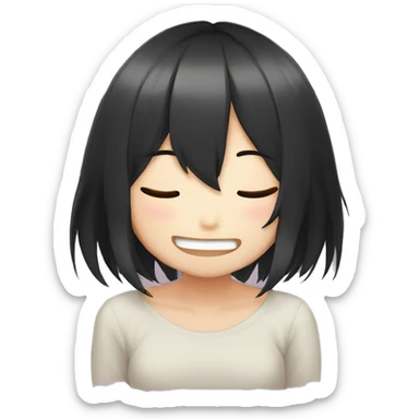 anime girl giggle hands covering mouth black hair embarresed sticker