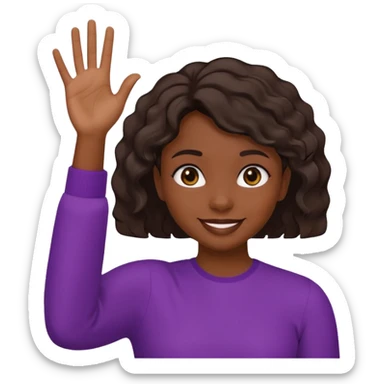 فتاة سمراء البشره ذات شعر قصير مموج ترفع يدها اليمين 🫷🏻هكذا وتعمل حركات ببوجها نفس الاموجي 😜 sticker