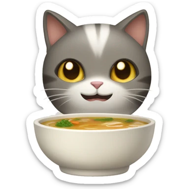 cat with bowl of miso soup sticker