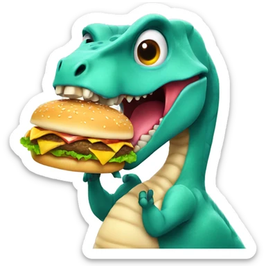 dinosaur eating hamburger sticker