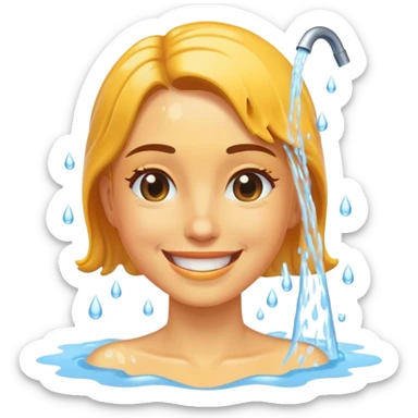 a woman standing and a bucket of water is being poured on her  sticker