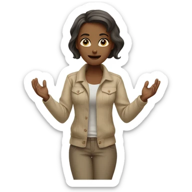 Girl shrugging arms wearing beige clothes sticker