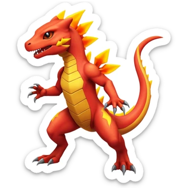 Sharp glowing neon brightly Charmeleon-Zeraora-Salandit-fusion sticker