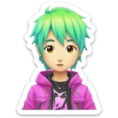 Cute Edgy Attractive Asian Anime Punk Neon Male Character sticker