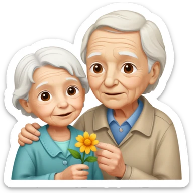 child offering a flower to an elderly person, warm and expressive sticker