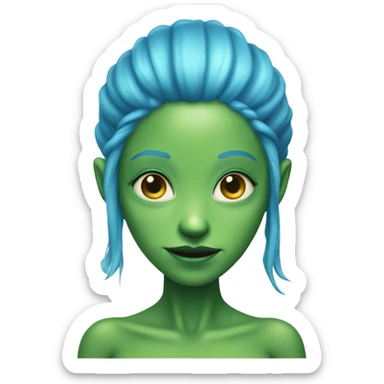 a green alien woman full body,blue hair sticker