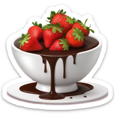 bowl of strawberries with ribbons of warm chocolate sauce actively being poured over them  sticker