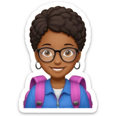 student black kid girl wearing glasses with backpack sticker