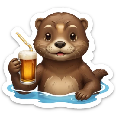 otter in a beer swimming pool sipping beer with a little straw sticker