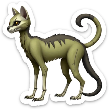 long-snouted evil skeletal skully zombie-like swampy ghostly dull spectral edgy spooky bloody meager thin cool skeleton-zombie-caracal-civet-genet-sergal-vernid-Gryphon-Cacomistle-Trico-oncilla-animal-Fakémon-hybrid-fursona (full body) sticker